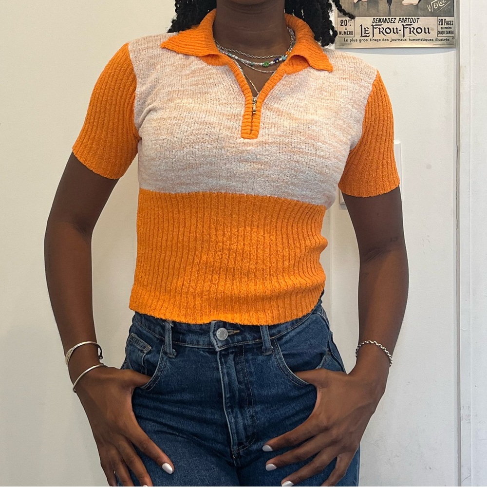 Knit orange zip top